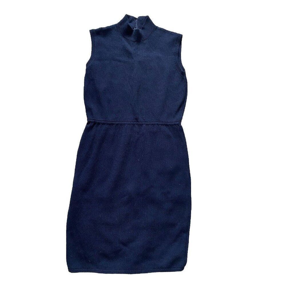 St. John Collection Dress Navy Blue Santana Knit 6 Wool Blend Stretch Mock Neck